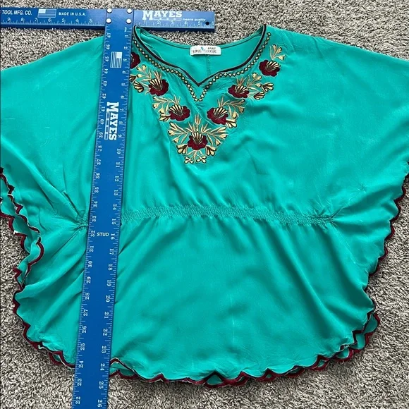 Hanako Shiratori Embroidered Turquoise Women's Top with Floral Design - Size M? - Picture 6 of 8